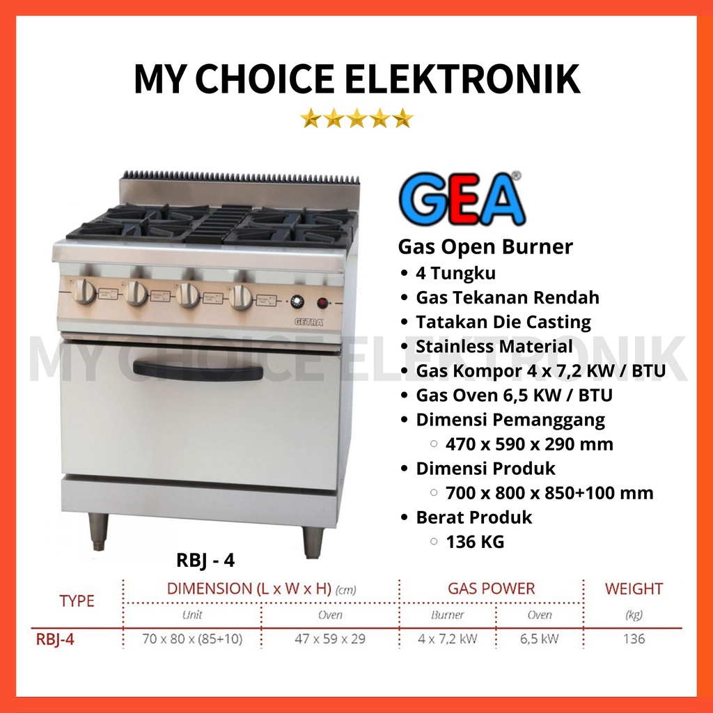 Getra Gas Open Burner - RBJ-4 - Kompor Gas + Pemanggang