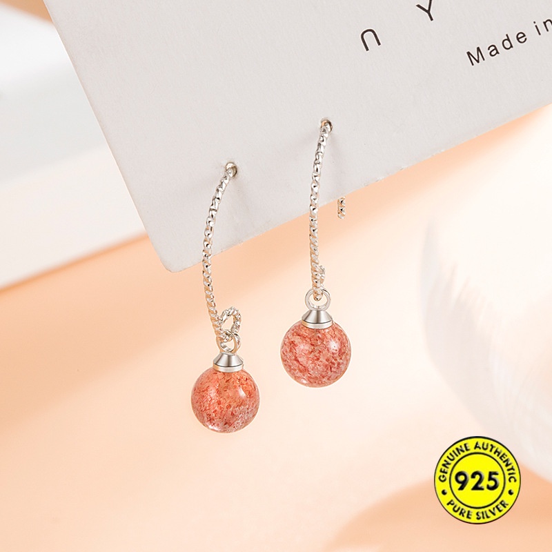 Anting Kait Desain Moonstone Strawberry Kuarsa Anti Alergi Untuk Wanita