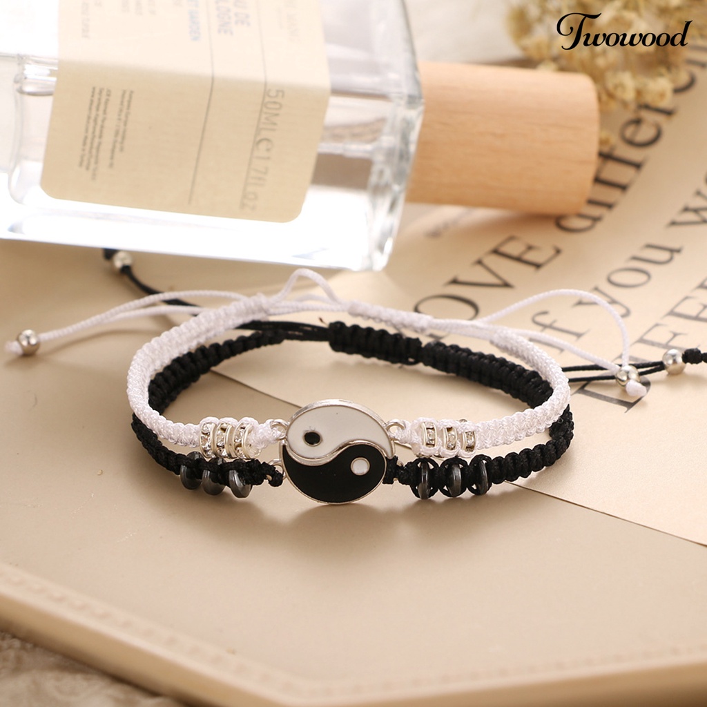 2pcs Gelang Liontin Adjustable Bahan Alloy Anti Karat Untuk Wanita