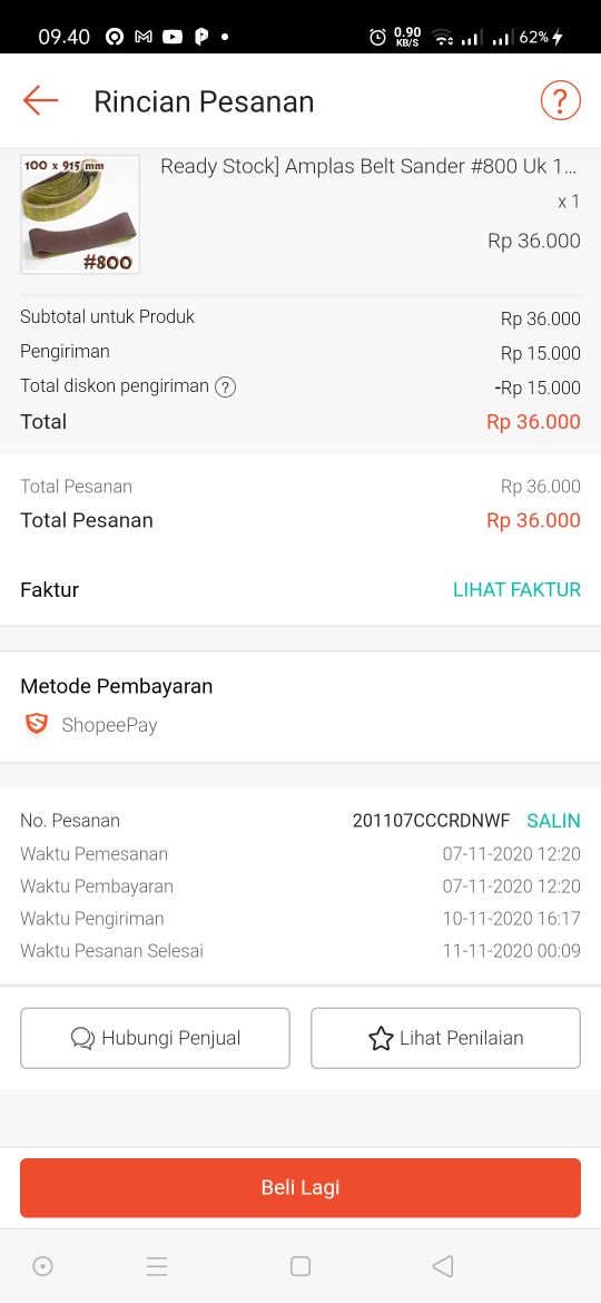 Ready Stock] Amplas Belt Sander #800 Uk 100 X 915 Mm