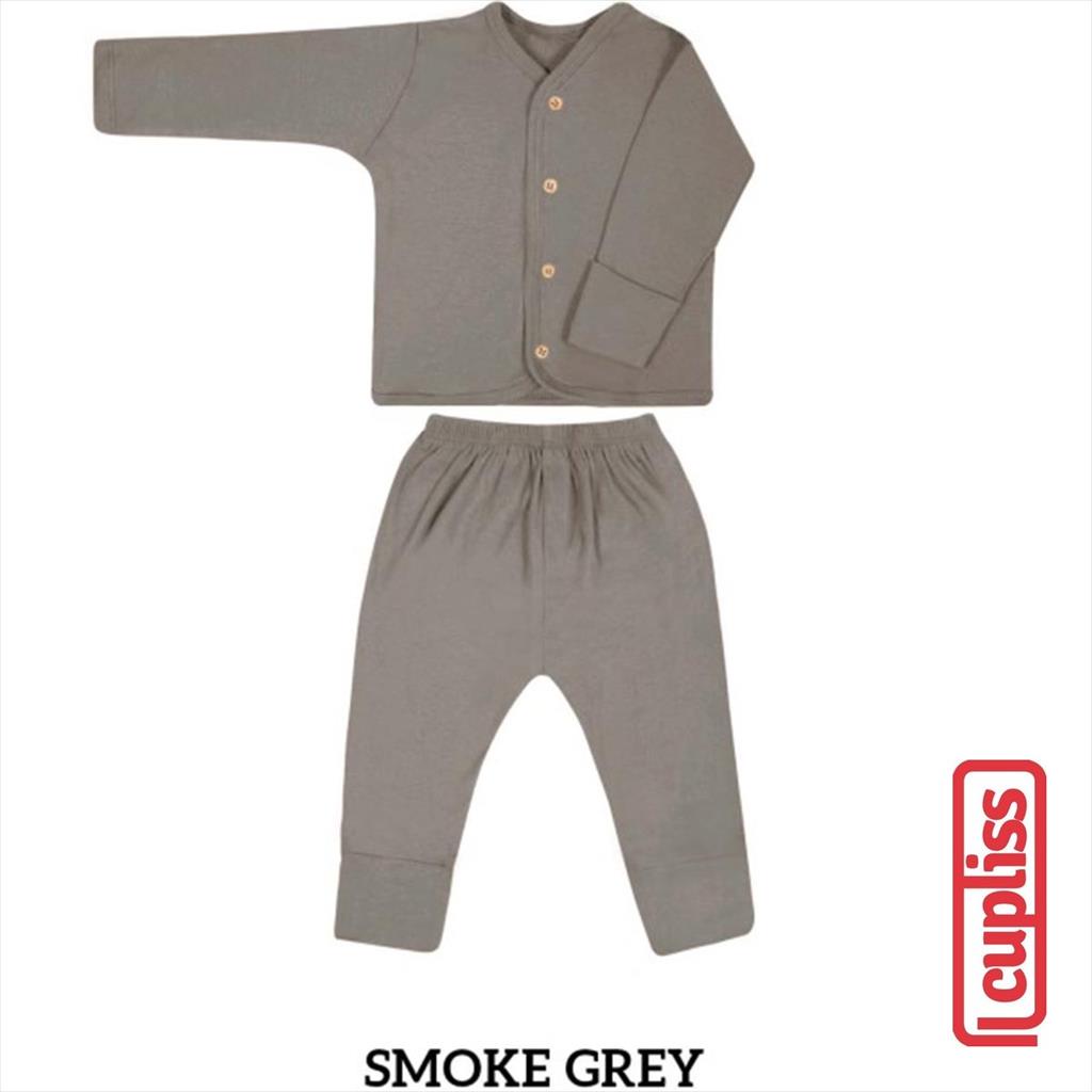 Smoke Grey Little Palmerhaus Button Tee Long Sleeve Baju Bayi