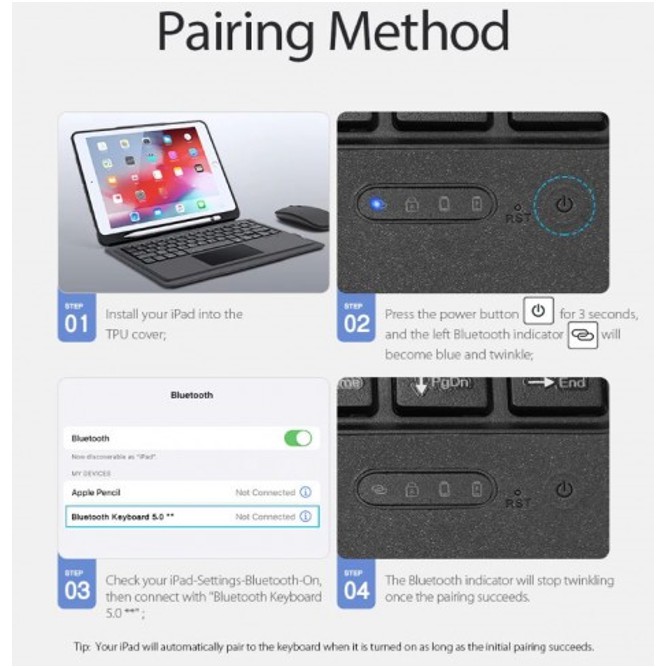 T206 Sarung New Ipad 9 th 2020 2021 10.2 Inch Case Keyboard Bluetooth Wireless Keyboard Touchpad Protective Trackpad