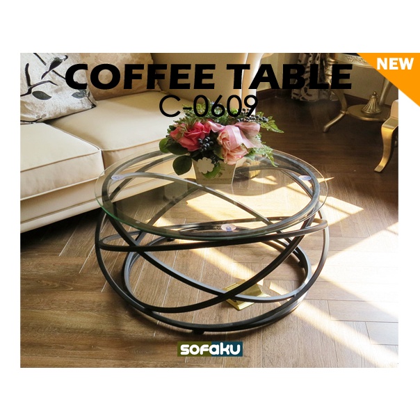 COFFEE Table K-0609 Laris Meja Tamu Bulat Coffee Bulat Kaca Kaki Besi - Kaki Bulat Meja Tamu Kaca