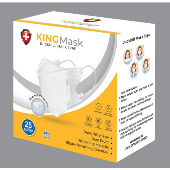 MASKER DUCKBILL KING MASK BOX ISI 25PC HITAM PUTIH/ MASKER DUCKBILL LEMBUT / KING DUCKBILL FACE MASK