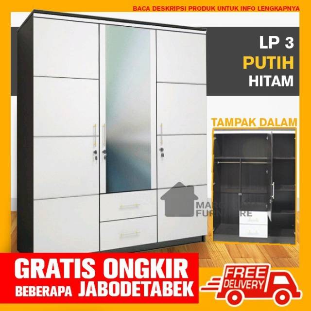 TERLARIS Lemari  Pakaian  Baju  3 Pintu Minimalis  Nevada 