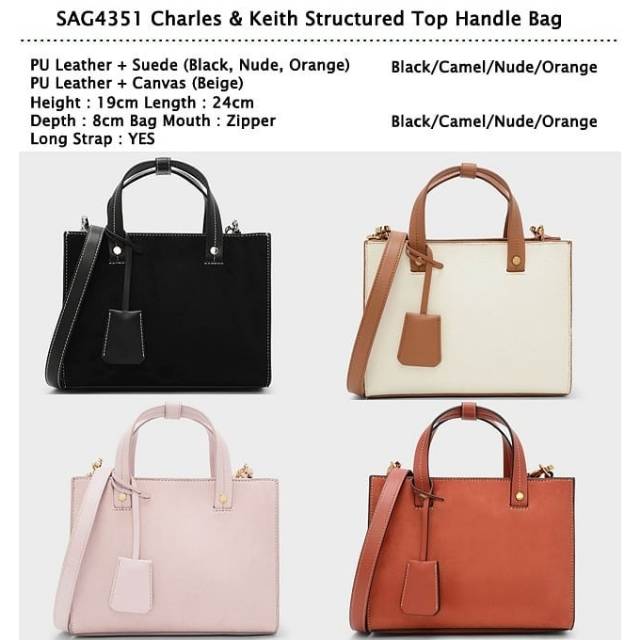 SAG4351. SALE CK Structured Top Handle Bag. Bahan PU Leather + Suede/Canvas