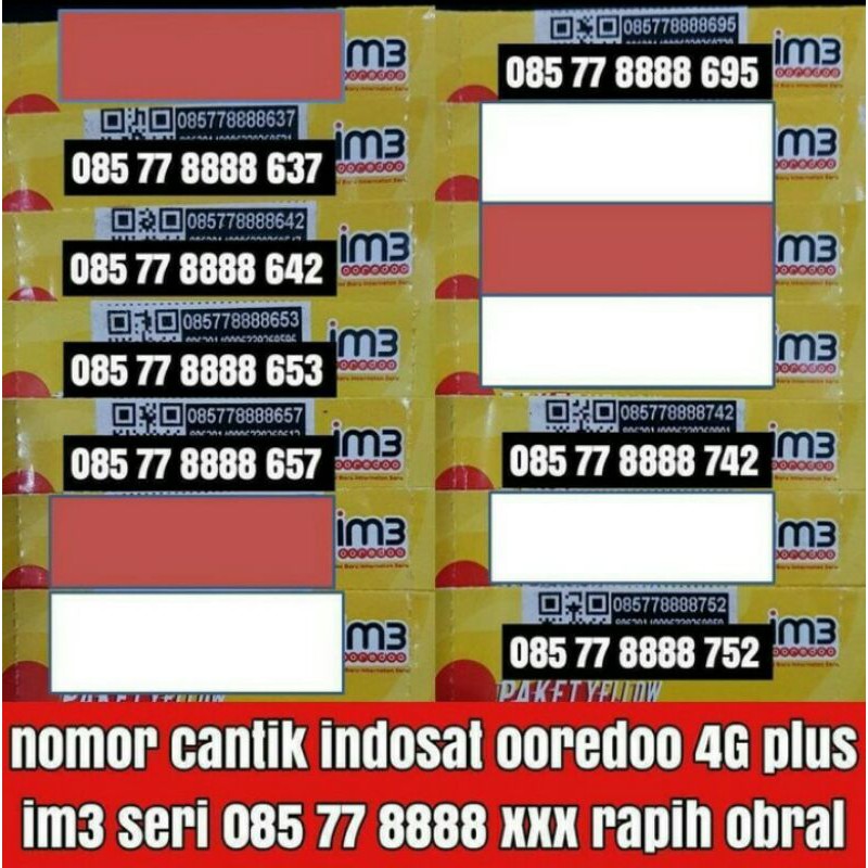 No Cantik Kartu Perdana IM3 Ooredo Indosat 4g seri quartet 8888 - Kartu Im3