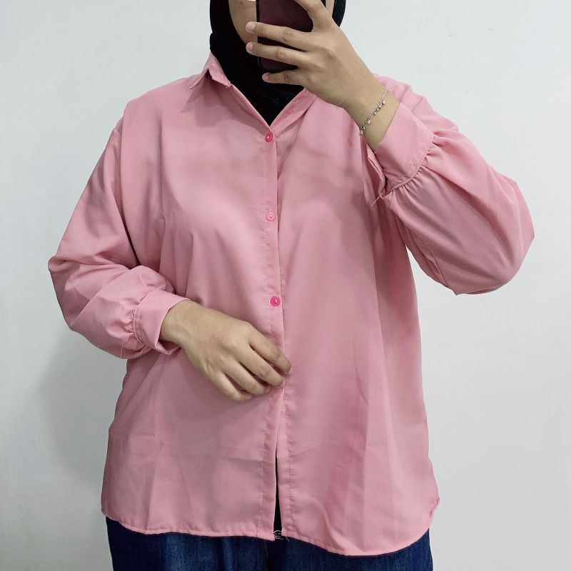 KEMEJA WANITA POLOS LENGAN PANJANG CASUAL PUTIH / KEMEJA KERJA POLOS WANITA LENGAN PANJANG