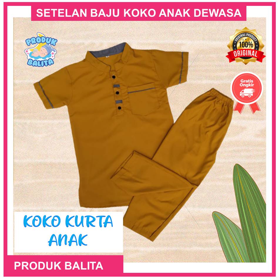 Setelan Baju Koko Anak Set Koko Kurta Anak Usia 6-12 Tahun Lengan Pendek Motif Polos Terlaris