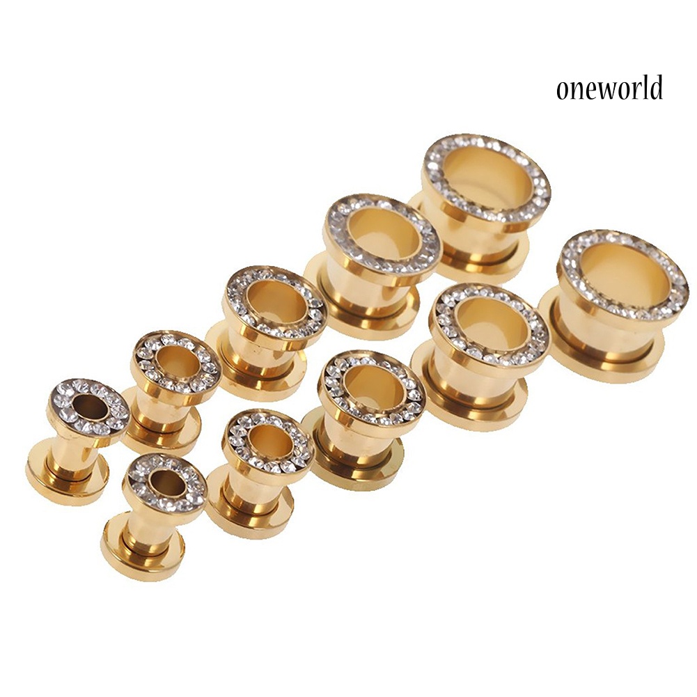 OW@ 1Pc Stainless Steel Rhinestone Inlaid Plating Ear Plug Earring Piercing Jewelry