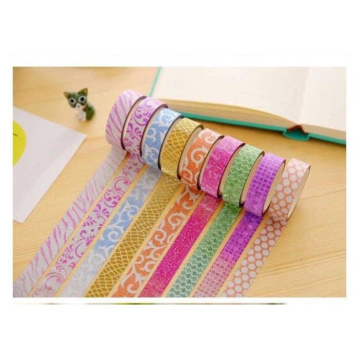 Glitter Printing Washi Tape 15mm x 3m (5pcs)