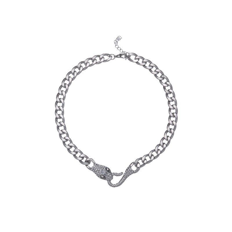 Kalung Rantai clavicle Desain Ular Hias Berlian Warna Hitam Gaya Eropa / Amerika Untuk Wanita