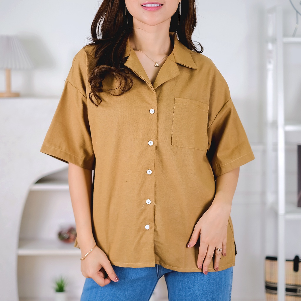 Tq88indonesia Fashion Kemeja Wanita Lengan Pendek Terbaru /  Lynn Oversize Shirt Crincle Shirt / Hem /Kem / Busana Casual Cewek / Ootd / Outfit