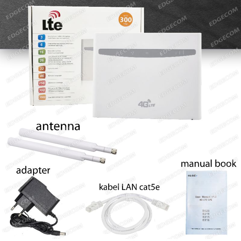 Home Router B525 CPE 300Mbps 4G LTE Unlocked Support All Operator Free 2xAntena