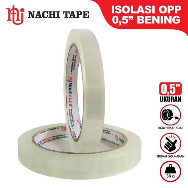 

(Lusinan)Isolasi OPP Bening Nachi Tape 1/2" x 72y - Solatip Bening Nachi