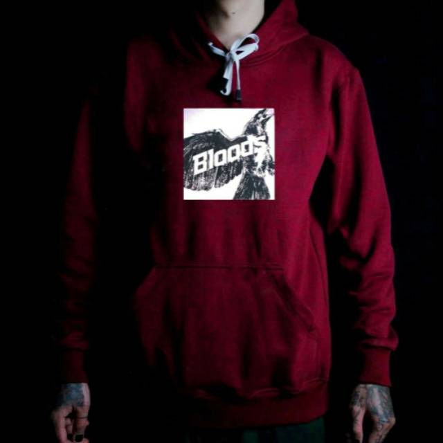 Jaket hoodie maroon bloods branded trend line