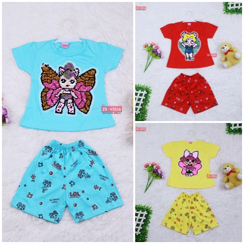 Setelan Queena uk 1-6 Tahun / High Quality Baju Anak Perempuan Lengan Kartun Pendek Cewek Kaos Usap