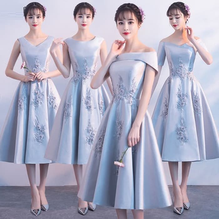 Gaun Pesta 0180818 Silver Grey Party Dress Gown
