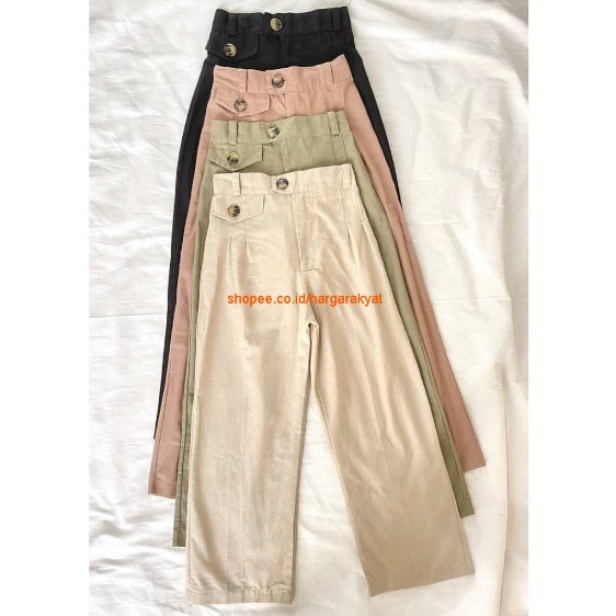 Celana Kulot Highwaist Bahan Rami Linen Wide Leg Cullotes 2236 || Ootd Korean Style