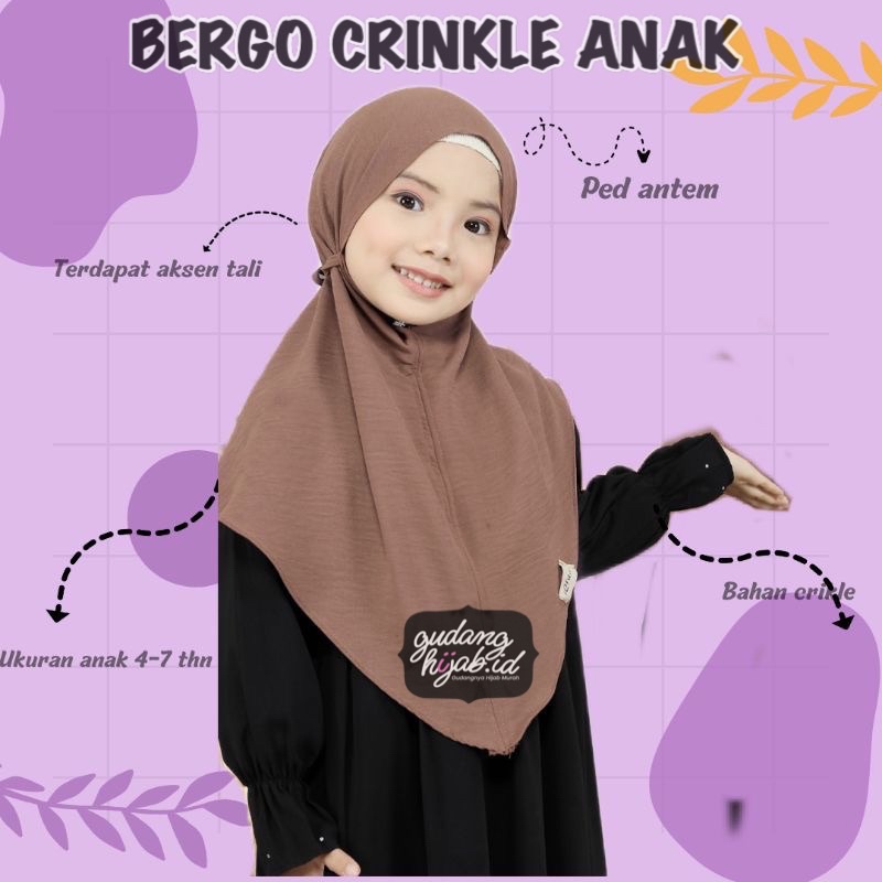 Bergo Crinkle Airflow Premium Anak Bergo Anak Crinkle Non Pet Bergo Anak Hijab Instan Anak Bergo Mar
