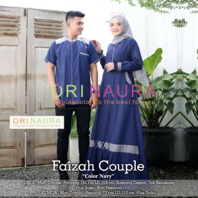 Faizah couple Original Naura gamis + kemeja Longdress Maxi material toboyo premium
