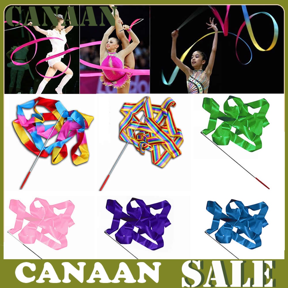 canaan 4M Colorful Dance Ribbon Gym Rhythmic Art Gymnastic Streamer Twirling Rod Stick