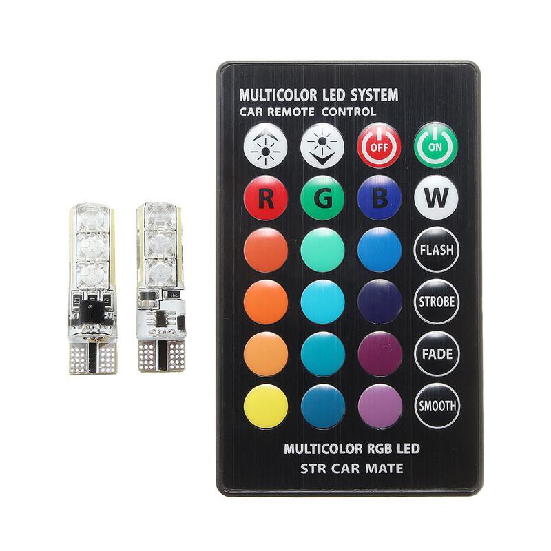 Lampu LED RGB Mobil T10 6 SMD 5050 2W 12V 2 PCS + Remote Control - Multi-Color