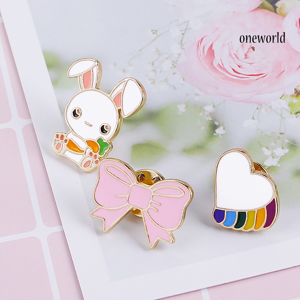 OW@ Cute Cartoon Enamel Brooch Pin Animal Rabbit Pattern Clothes Badge Jewelry Decor