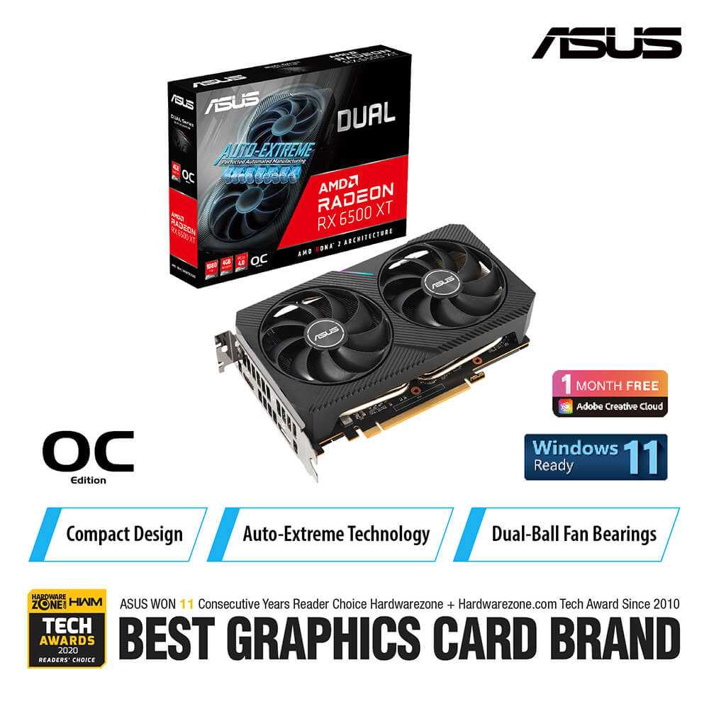 VGA ASUS RX 6500 XT DUAL OC - 4GB DDR6 Amd Radeon 6500xt rx6500xt