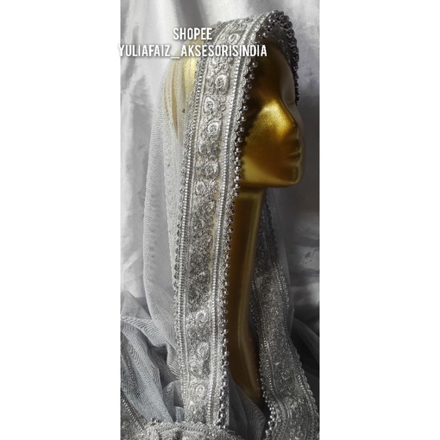 Grosir (SSC) slayer india/kerudung/dupata silver/selendang india/selendang pengantin Premium