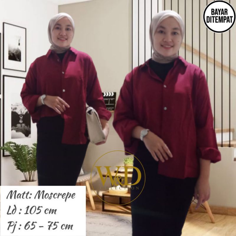 KEMEJA POLOS TANGAN SKODER | BAJU KANTOR PUTIH HITAM | KEMEJA FORMAL| ATASAN WANITA LENGAN PANJANG-Marun 27
