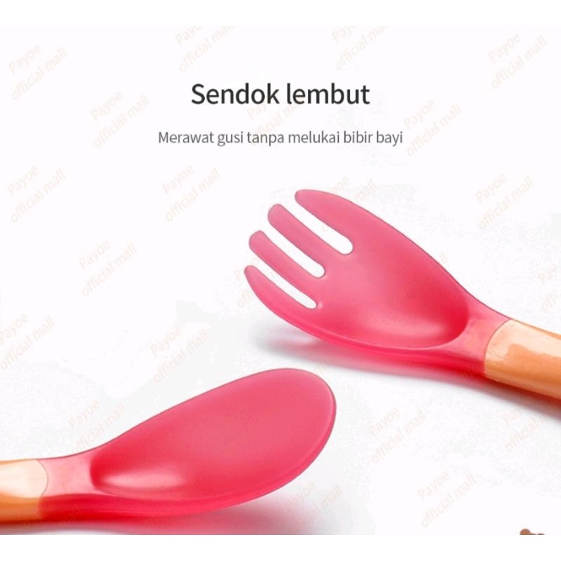 SENDOK GARPU MAKAN BAYI SILIKON DENGAN SENSOR SUHU PANAS SAFETY BABY SPOON LEMBUT