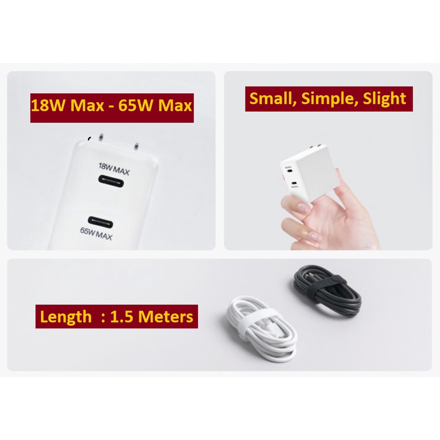 Charger Adaptor Lenovo YOGA Type C Dual Port GaN Smartphone Notebook