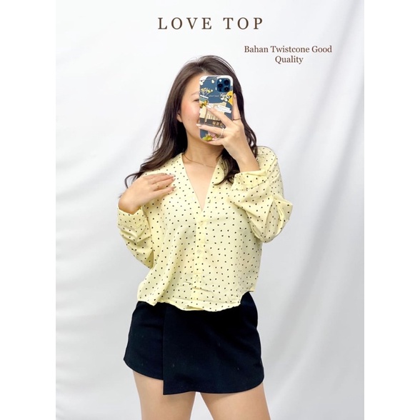 BLOUSE CEWEK MOTIF LOVE TOP LENGAN PANJANG ATASAN BAJU WANITA