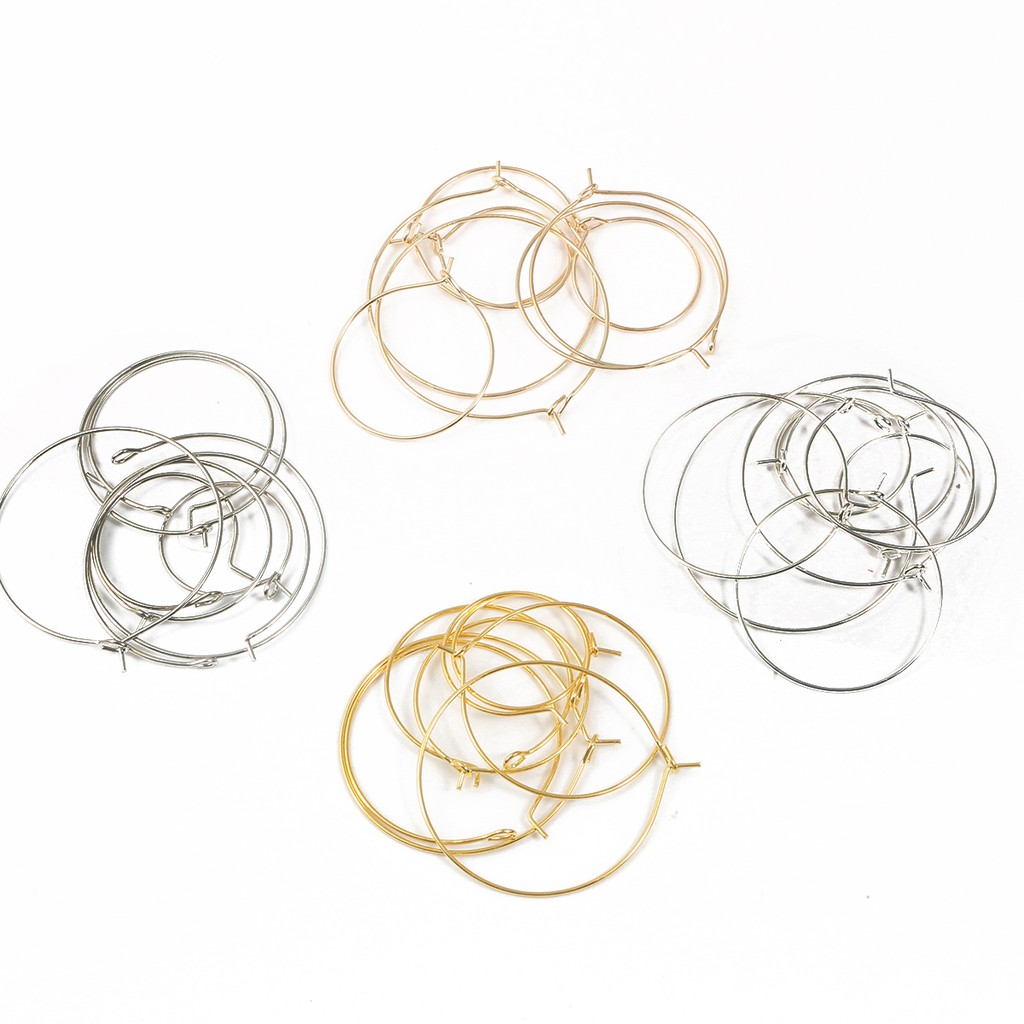 50 PCS Metal Wire Circle Earrings Beading Hoops Gold Silver Plated Wine Glass Charm Rings For DIY Earring Jewelry Making Findings