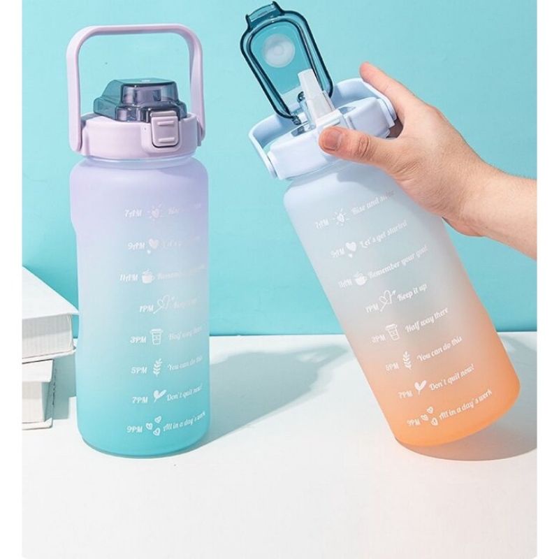 Botol Air Minum 2L Warna Gradasi Pelangi Korea Viral 2 Liter Bottle Tebal Besar 2000 ml Kualitas Lock &amp; Lock