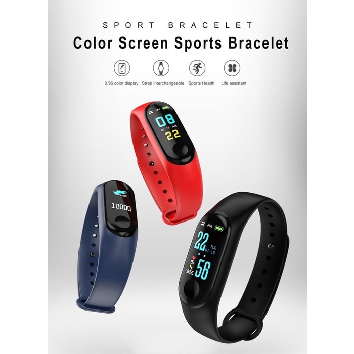 Jam Pintar  M3 Smartwatch Bisa Tersambung ke HP Model M3 plus Smart Band Watch 3 Smartband