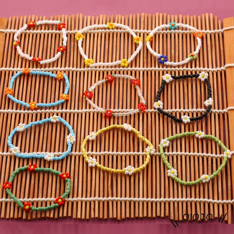 【COD】Fashion Tenunan Warna-warni Manik-manik Daisy Anklet / Gelang Beach Resort Style Accessories