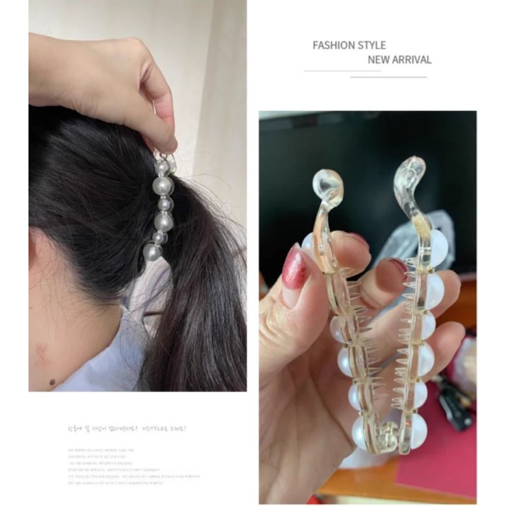 Jepit Rambut Pisang Permata Mutiara 10cm /Jepitan Ponytail Salon Banana