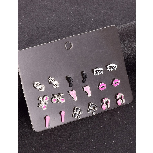 LRC Anting Set Fashion Pink Geometric Combination Drip Earrings Set V35411