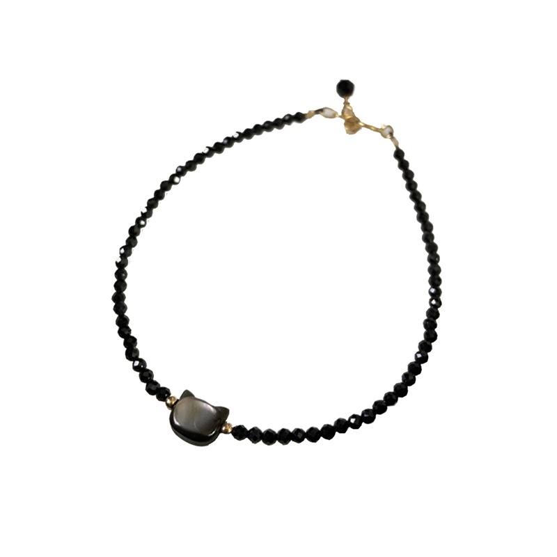 Gelang Tangan Rantai Adjustable Motif Kucing Hitam Putih Hias Kristalmutiara Untuk Wanita