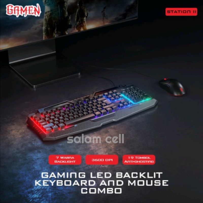 Keyboard Game GAMEN Gaming LED Backlit Mouse Keyboard Combo Station II Black Anti Ghosting 3600 DPI