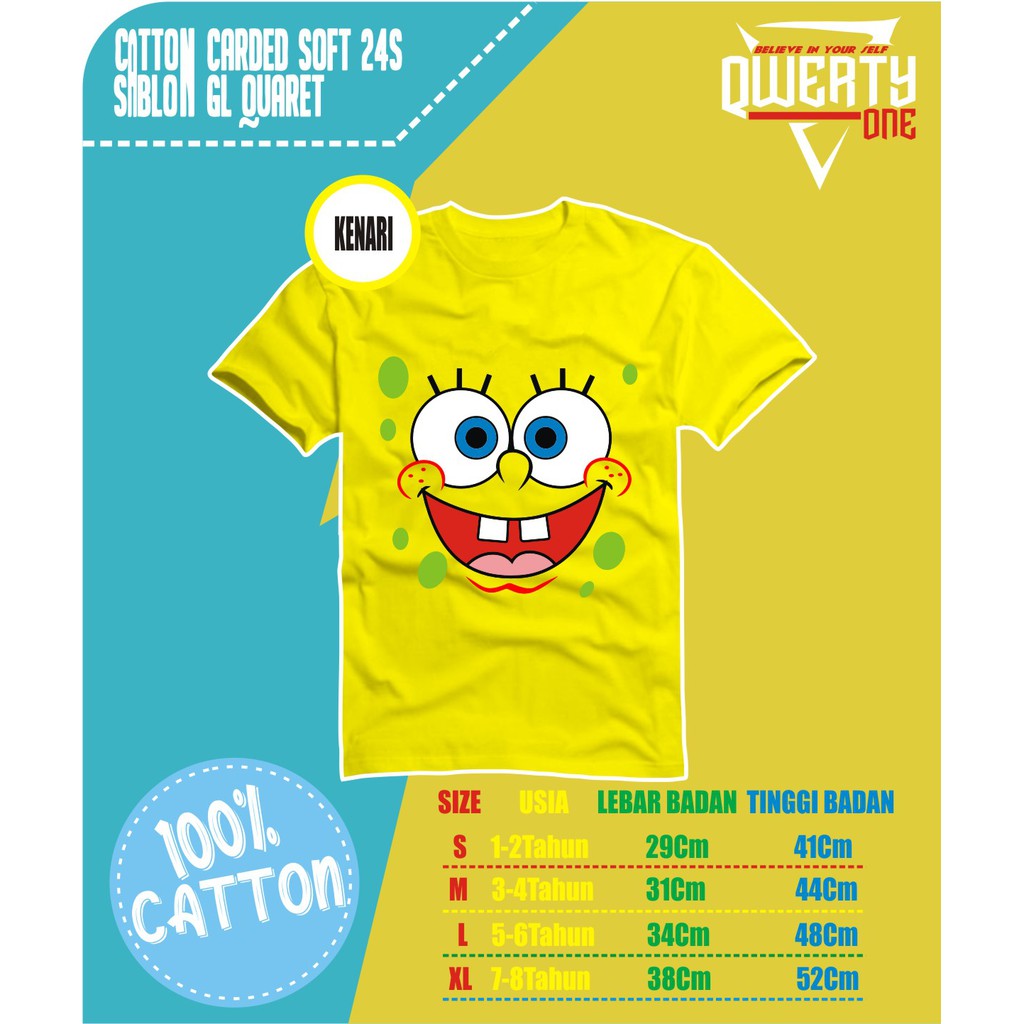 Kaos Anak Karakter Distro SPONGEBOB 1-8 Tahun