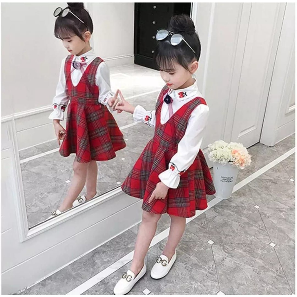 (COD) ImmoShop15 Set Cherry 2in1 Anak / Dress Anak / Setelan Anak / Dress Anak / Atasan Anak