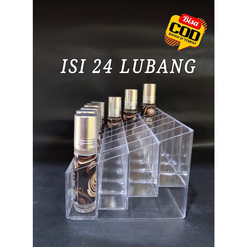 TATAKAN AKRILIK TINGKAT ROLL ON ACRILIC 24 LUBANG. PAJANGAN BOTOL ROLL ON. TATAKAN PARFUM HARGA PERPCS