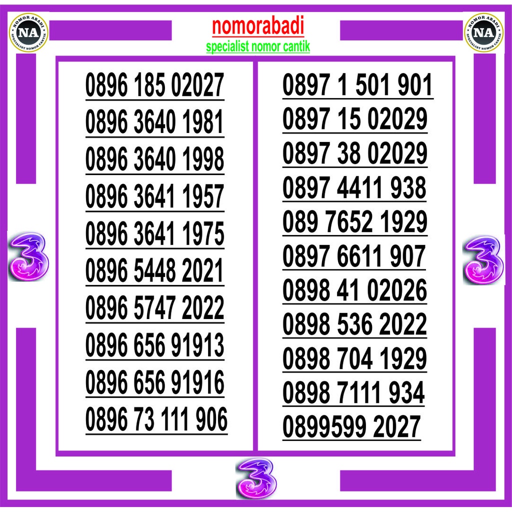 nomor cantik tri tahun h40