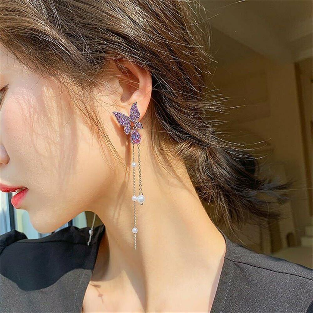 Lily Anting Kupu-Kupu Baru Wanita Fashion Ungu Perak Perhiasan Fashion Shiny Butterfly