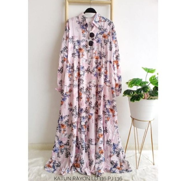 Gamis katun rayon ld 116 cm motif bunga