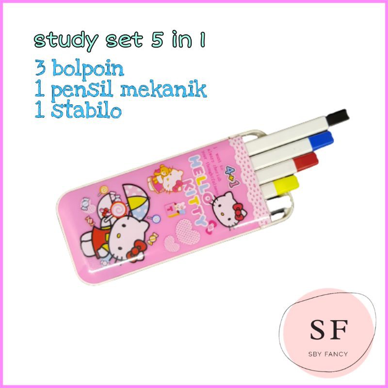 

PAKET ALAT TULIS STUDY SET BOLPOIN PENA PENSIL STABILO 5 IN 1 KITTY
