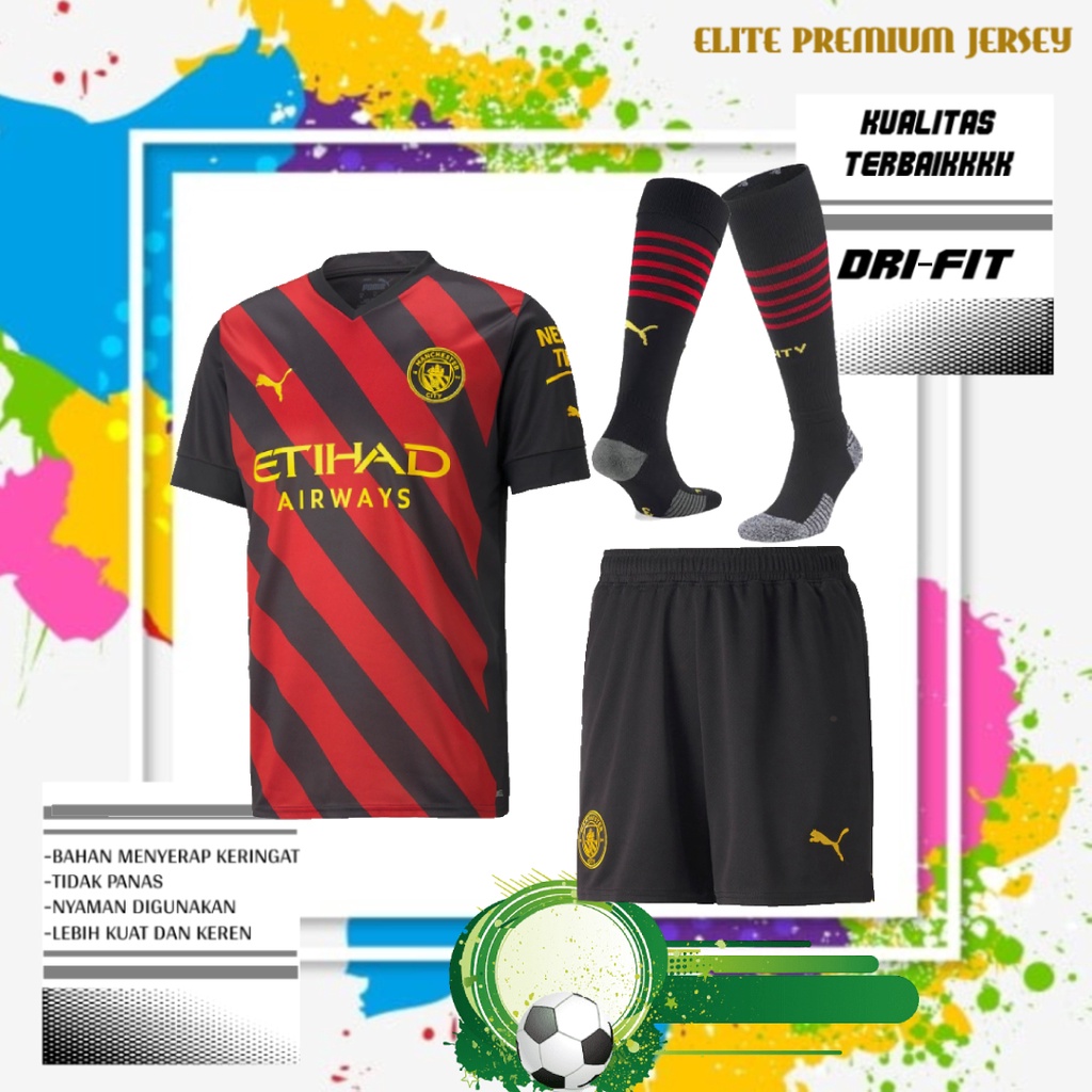 FULL SET JERSEY, CELANA & KAOS KAKI SEPAK BOLA CITY AWAY 2022/2023 GRADE ORI KUALITAS TERBAIK | SETE